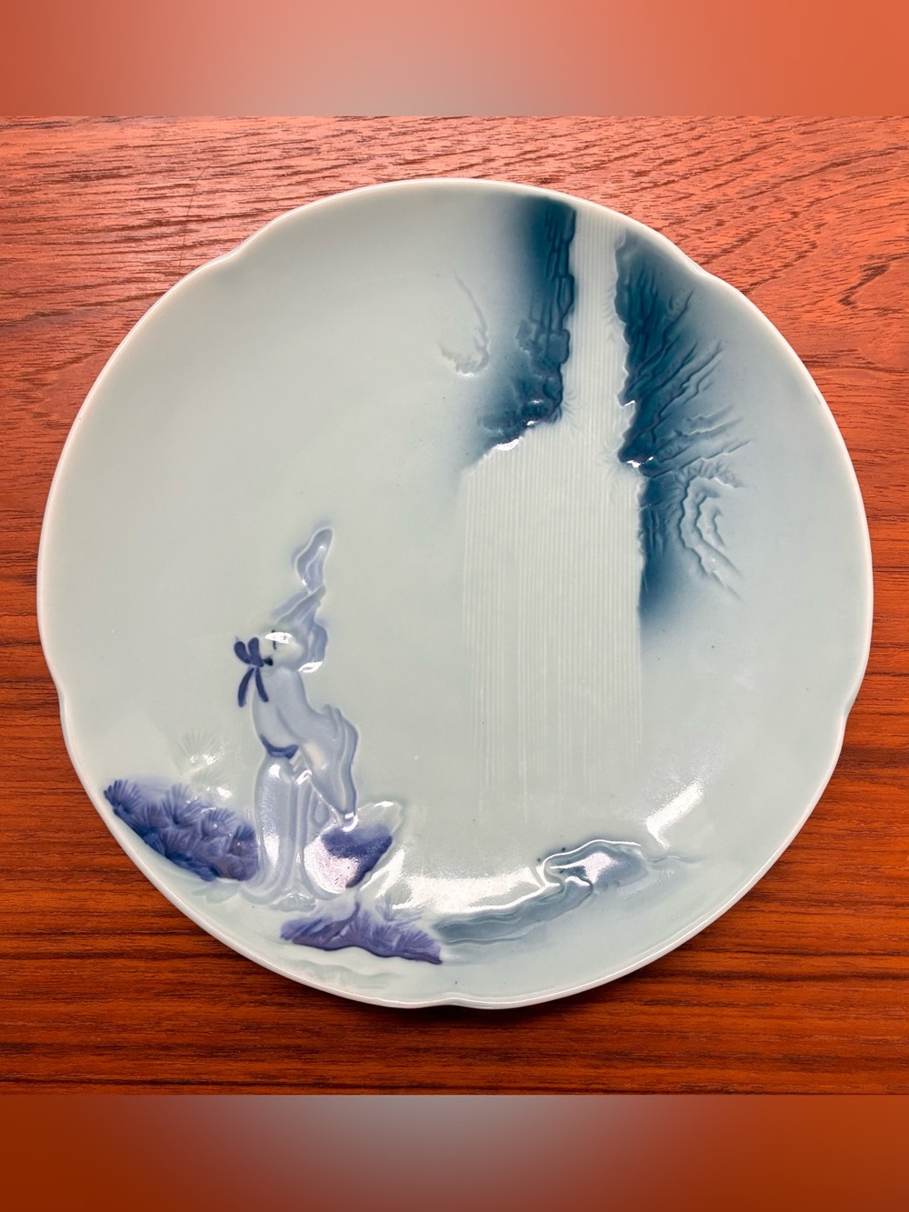 Vintage Mid Century Porcelain Japanese Blue Glazed Plate